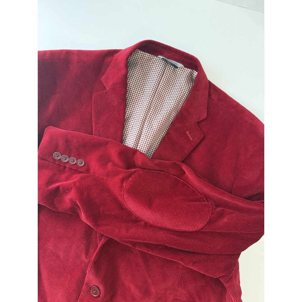 Lines Uomo Red Corduroy 2 Button Blazer Coat Check Lining Elbow Patch 54R Holes